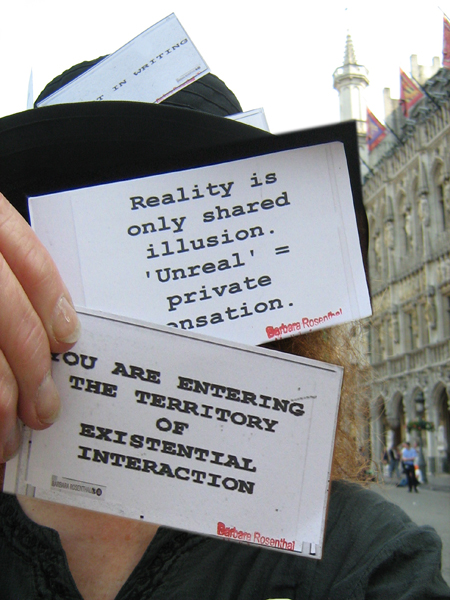 Barbara Rosenthal Performing Existential Interact with Provocation Cards in Brussels
